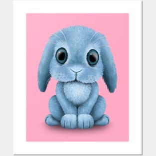 Cute Blue Baby Bunny Rabbit Posters and Art